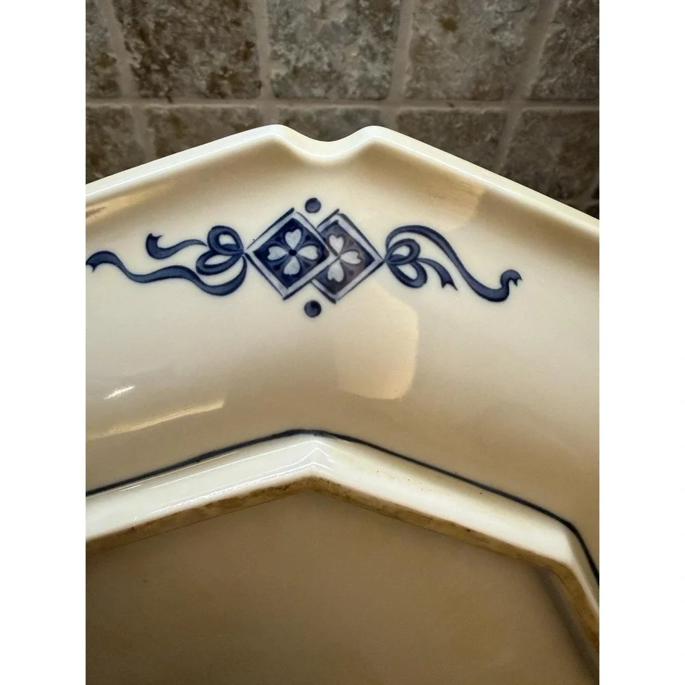 Vintage Blue & White Chinoiserie Japanese 9 Sided‎ Porcelain Platter 12